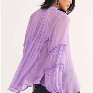 FREE PEOPLE ALL FOR YOU LACE-UP SEMI-SHEER TOP